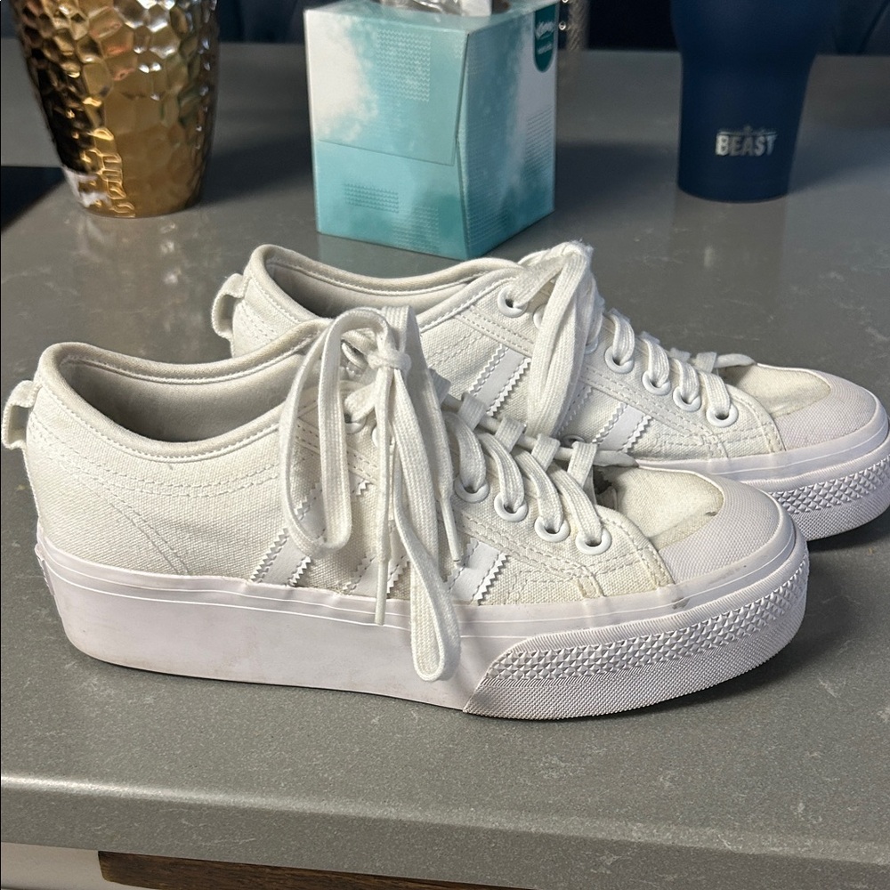 Women's Adidas White Canvas Platform Sneakers